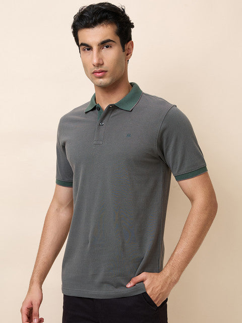 Raymond Men Green Structure Modern Fit Cotton T-Shirt