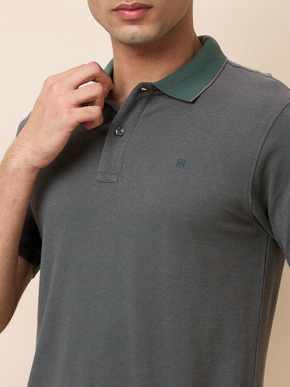 Raymond Men Green Structure Modern Fit Cotton T-Shirt