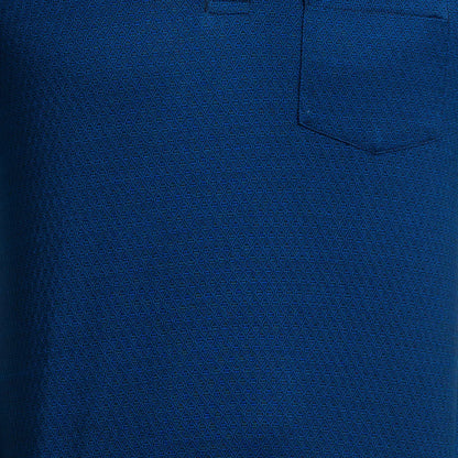 Men Blue Contemporary Fit Jacquard Cotton Half Sleeve Polo T-Shirt