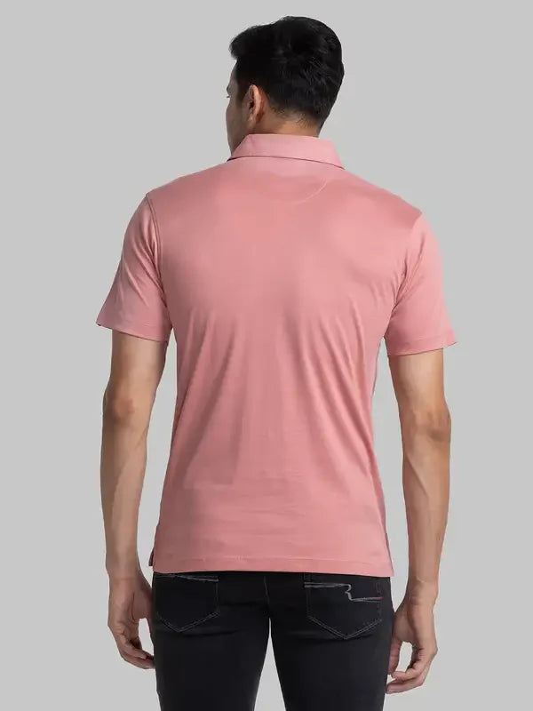Men Red Contemporary Fit Solid Cotton Round Neck Collar Polo T-Shirt