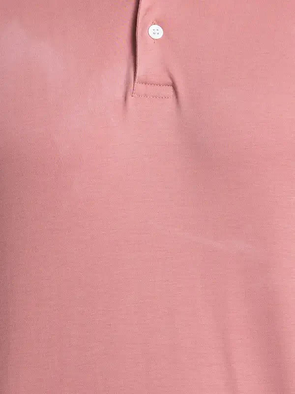 Men Red Contemporary Fit Solid Cotton Round Neck Collar Polo T-Shirt