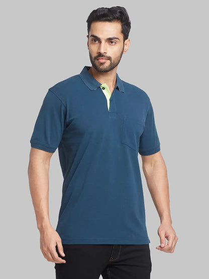 Men Green Contemporary Fit Solid Knit Cotton Polo T-Shirt
