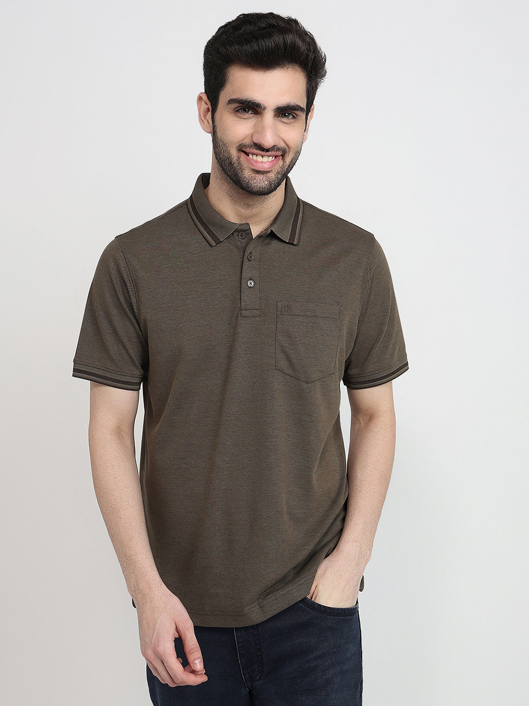 Raymond Men Green Two Tone Regular Fit Polyester Blend Half Sleeve T-Shirt