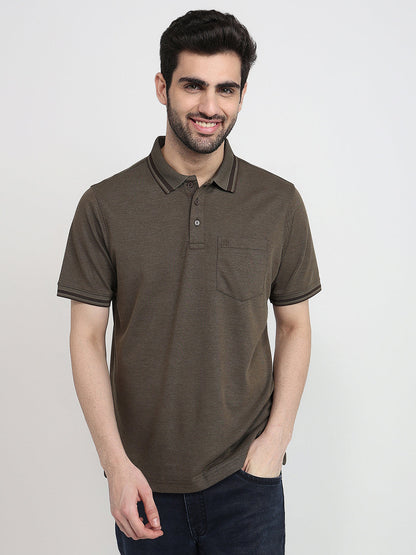 Raymond Men Green Two Tone Regular Fit Polyester Blend Half Sleeve T-Shirt