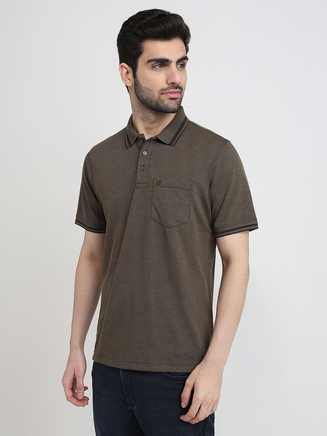 Raymond Men Green Two Tone Regular Fit Polyester Blend Half Sleeve T-Shirt