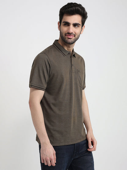 Raymond Men Green Two Tone Regular Fit Polyester Blend Half Sleeve T-Shirt