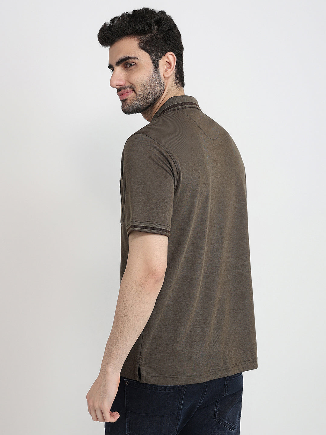 Raymond Men Green Two Tone Regular Fit Polyester Blend Half Sleeve T-Shirt