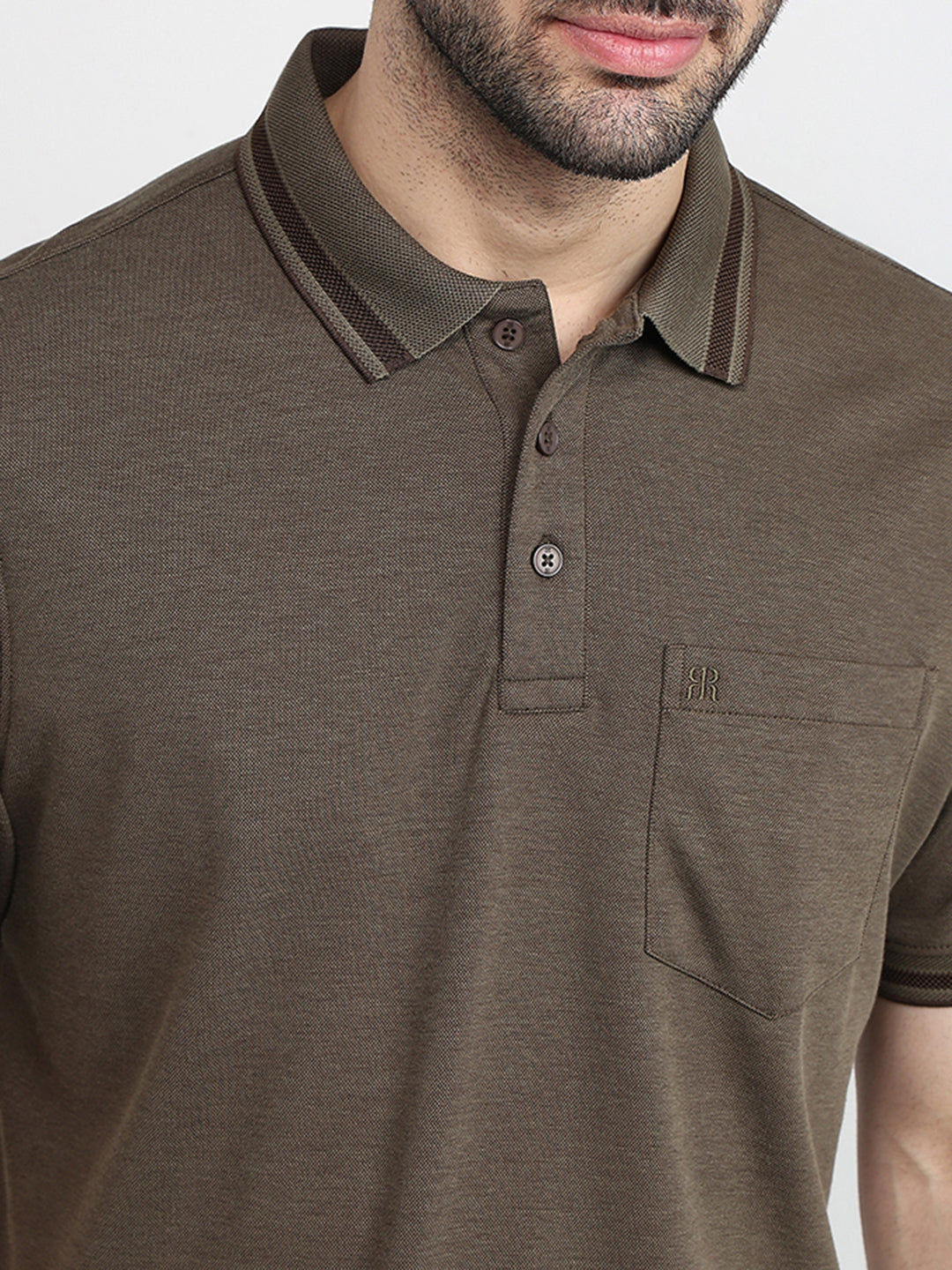 Raymond Men Green Two Tone Regular Fit Polyester Blend Half Sleeve T-Shirt