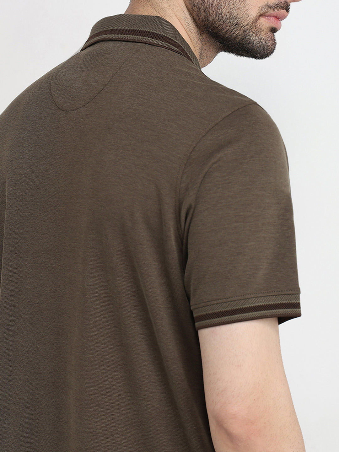 Raymond Men Green Two Tone Regular Fit Polyester Blend Half Sleeve T-Shirt