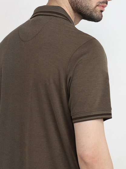 Raymond Men Green Two Tone Regular Fit Polyester Blend Half Sleeve T-Shirt