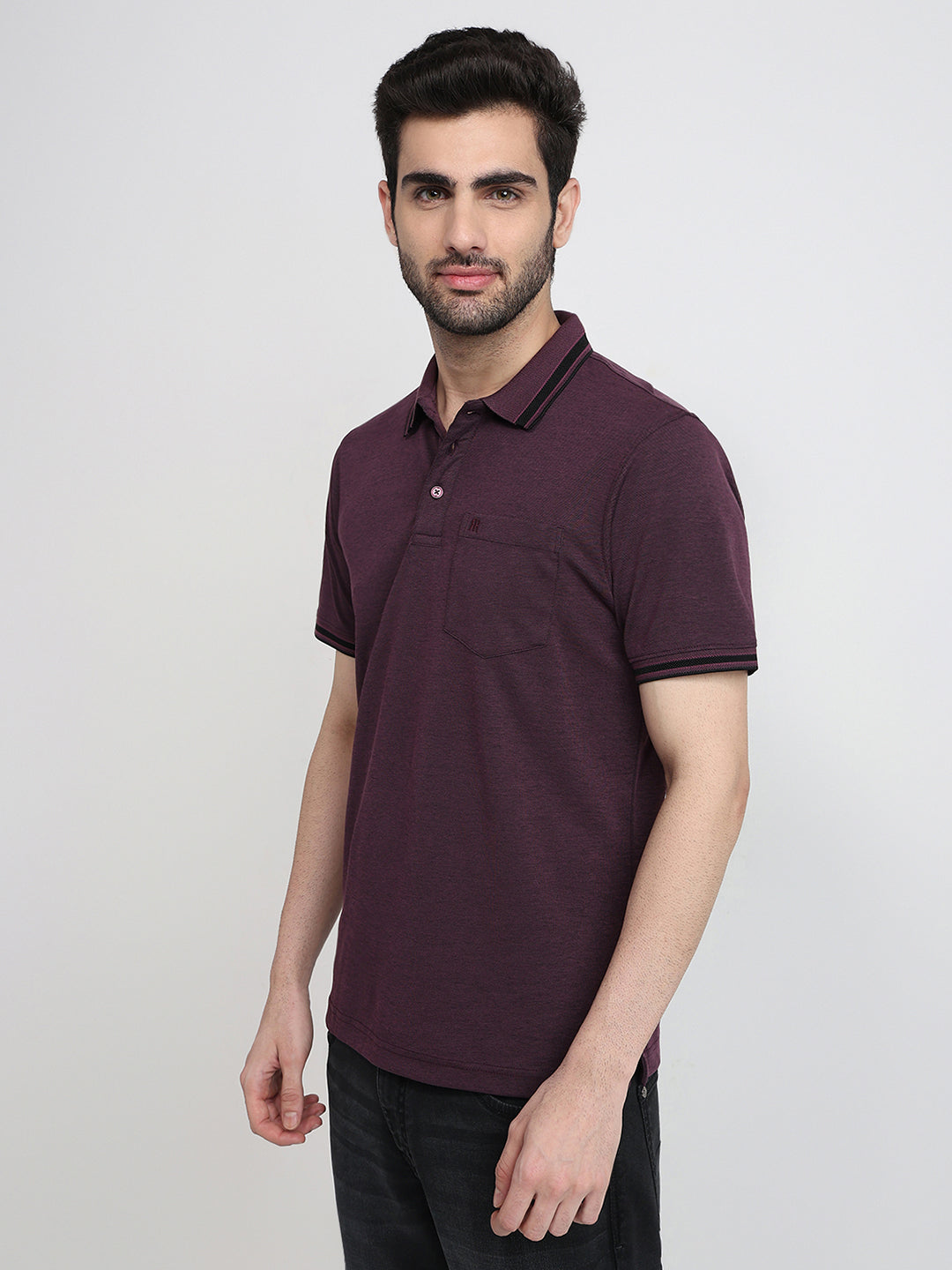 Raymond Men Purple Two Tone Regular Fit Polyester Blend Half Sleeve T-Shirt