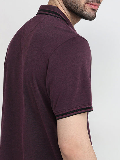 Raymond Men Purple Two Tone Regular Fit Polyester Blend Half Sleeve T-Shirt