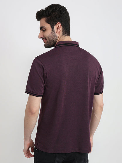 Raymond Men Purple Two Tone Regular Fit Polyester Blend Half Sleeve T-Shirt