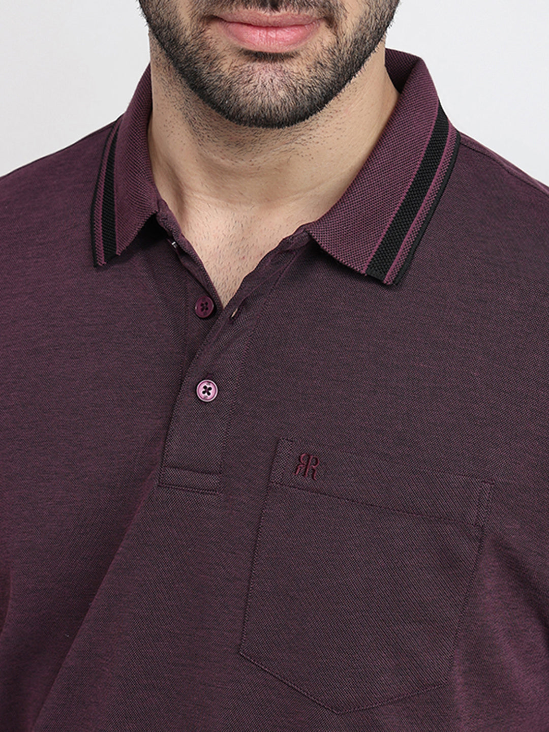 Raymond Men Purple Two Tone Regular Fit Polyester Blend Half Sleeve T-Shirt