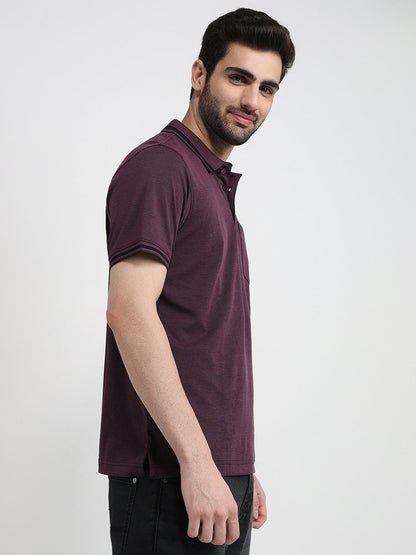 Raymond Men Purple Two Tone Regular Fit Polyester Blend Half Sleeve T-Shirt