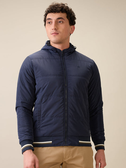 Raymond Men Blue Solid Regular Fit Polyester Full Sleeve Jacket