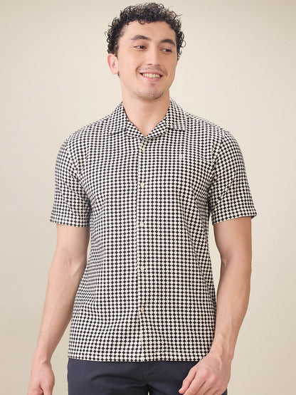 Raymond Men Black Printed Regular Fit Cotton Half Sleeve Casual Shirt