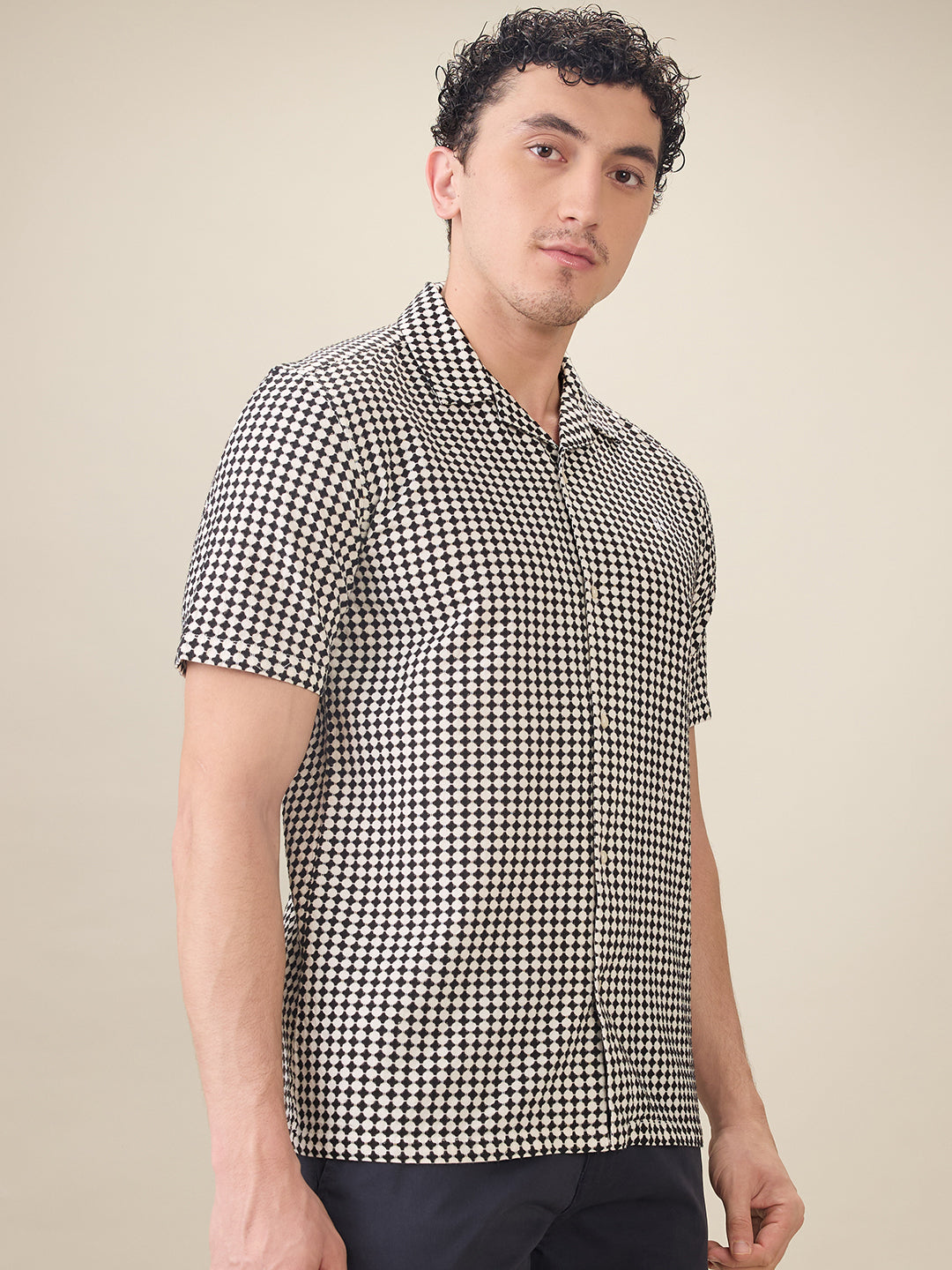 Raymond Men Black Printed Regular Fit Cotton Half Sleeve Casual Shirt