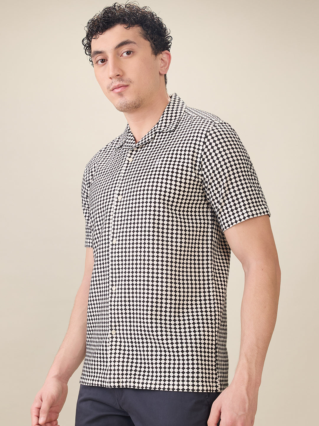 Raymond Men Black Printed Regular Fit Cotton Half Sleeve Casual Shirt