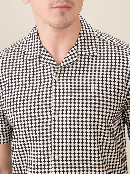 Raymond Men Black Printed Regular Fit Cotton Half Sleeve Casual Shirt