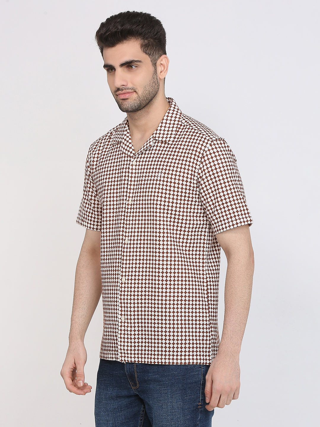 Raymond Men Brown Printed Regular Fit Cotton Casual Shirt