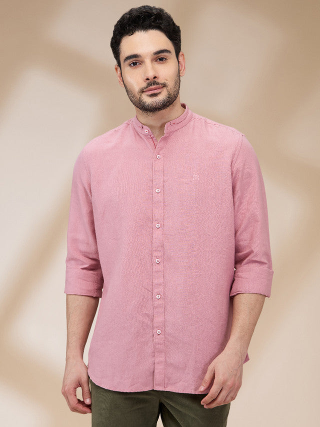 Raymond Men Pink Solid Regular Fit Linen Casual Shirt