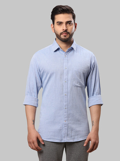 Raymond Blue Structure Slim Fit Full Sleeve Cotton Shirt