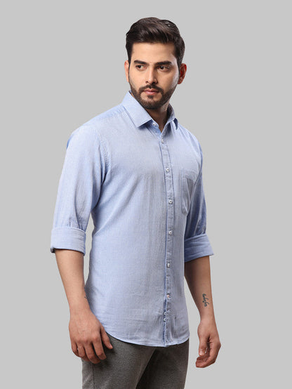 Raymond Blue Structure Slim Fit Full Sleeve Cotton Shirt