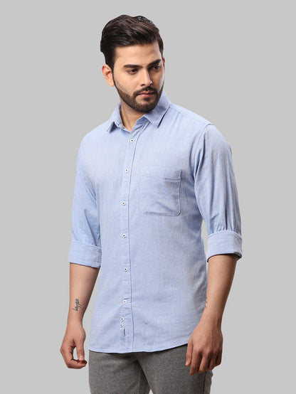 Raymond Blue Structure Slim Fit Full Sleeve Cotton Shirt
