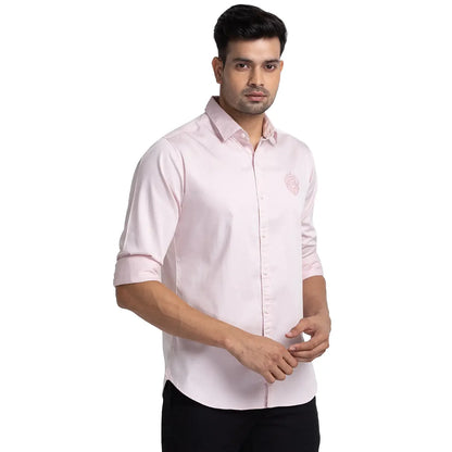 Raymond Men Pink Solid Slim Fit Cotton Blend Casual Shirt