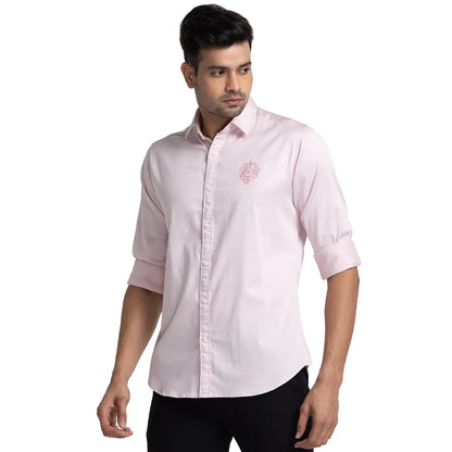 Raymond Men Pink Solid Slim Fit Cotton Blend Casual Shirt