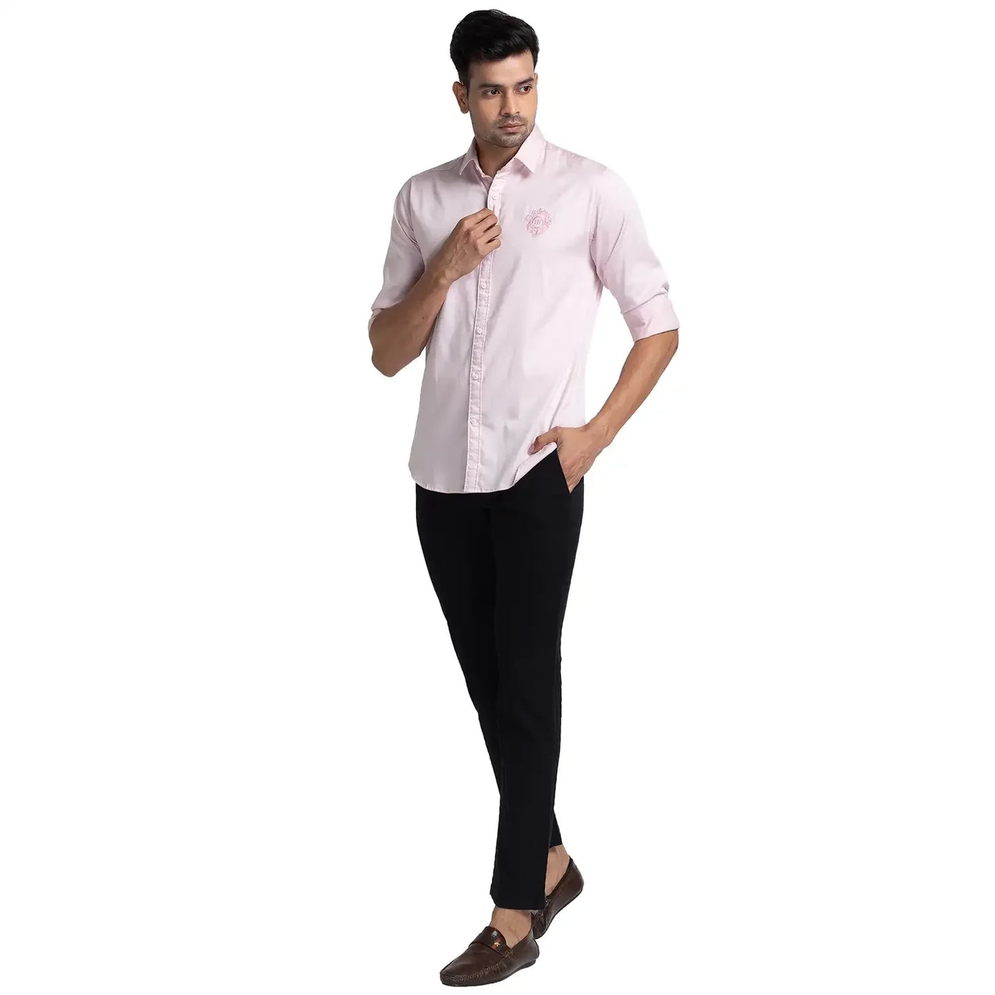Raymond Men Pink Solid Slim Fit Cotton Blend Casual Shirt