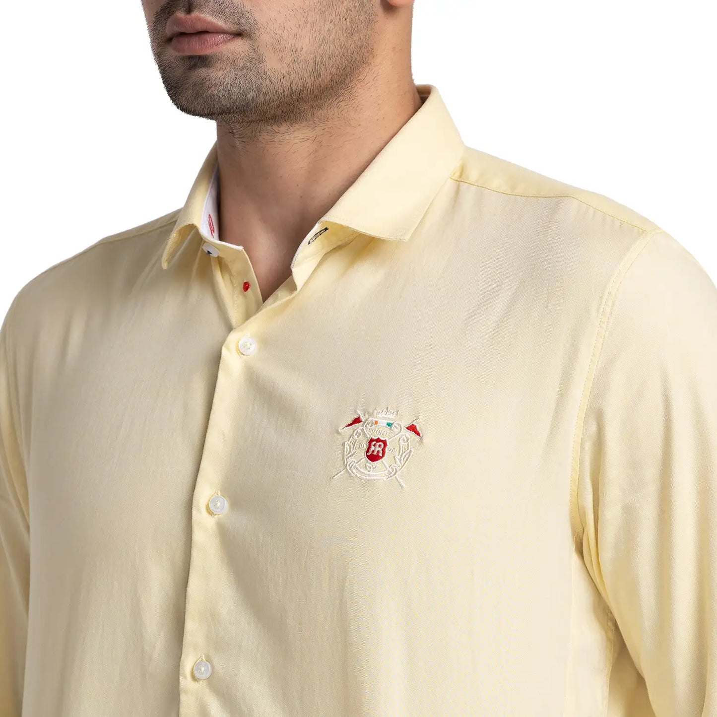 Men Yellow Contemporary Fit Solid Cotton Shirts