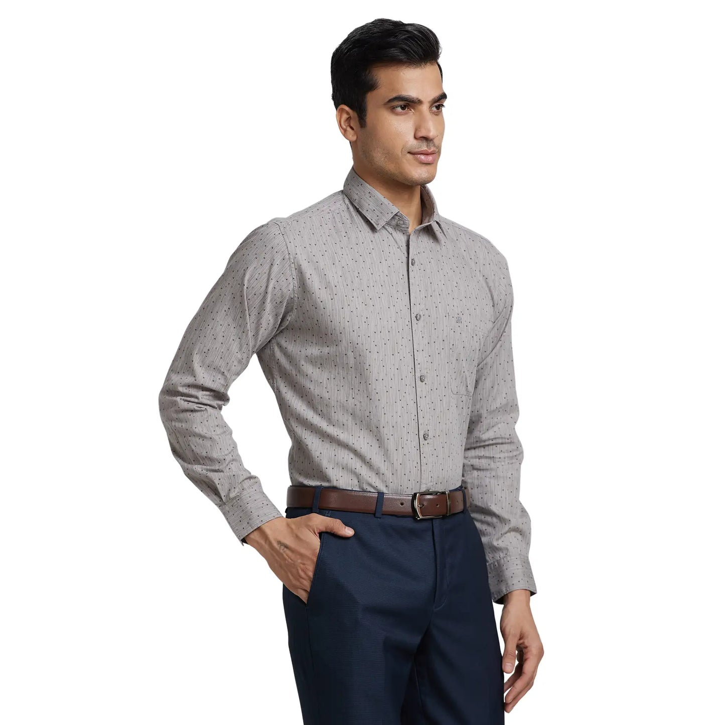 Men Grey Slim Fit Print Cotton Shirts
