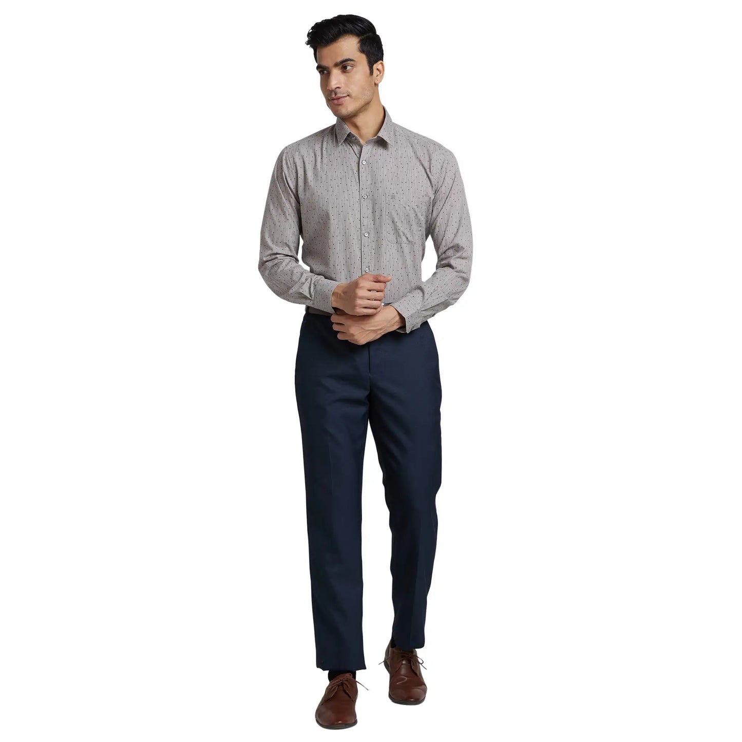 Men Grey Slim Fit Print Cotton Shirts