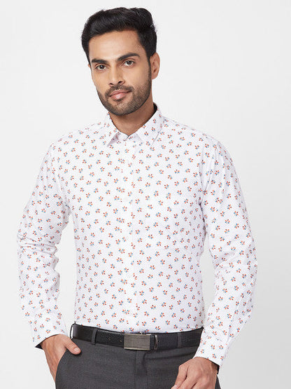 Raymond Men White Slim Fit Printed Regular Collar Shirt