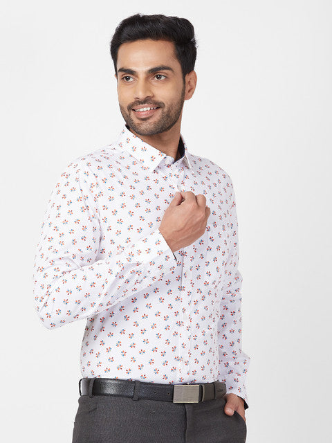 Raymond Men White Slim Fit Printed Regular Collar Shirt