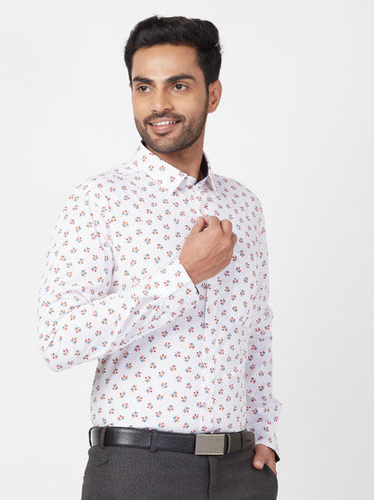 Raymond Men White Slim Fit Printed Regular Collar Shirt