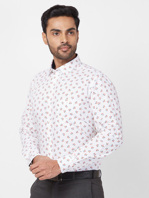 Raymond Men White Slim Fit Printed Regular Collar Shirt