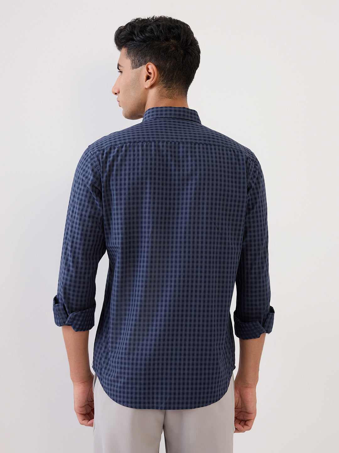 Raymond Men Grey Checks Regular Fit Cotton Full Sleeve Casual Shirt