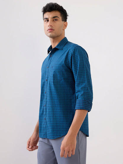 Raymond Men Blue Checks Regular Fit Cotton Full Sleeve Casual Shirt