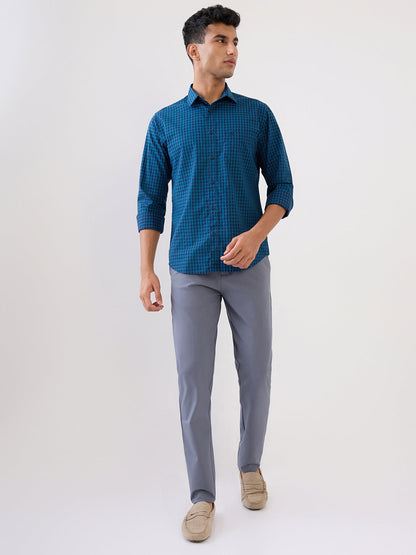 Raymond Men Blue Checks Regular Fit Cotton Full Sleeve Casual Shirt