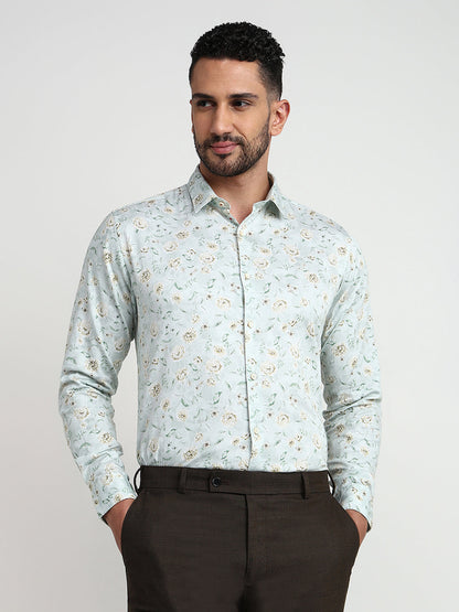 Raymond Men Green Solid Slim Fit Cotton Casual Shirt