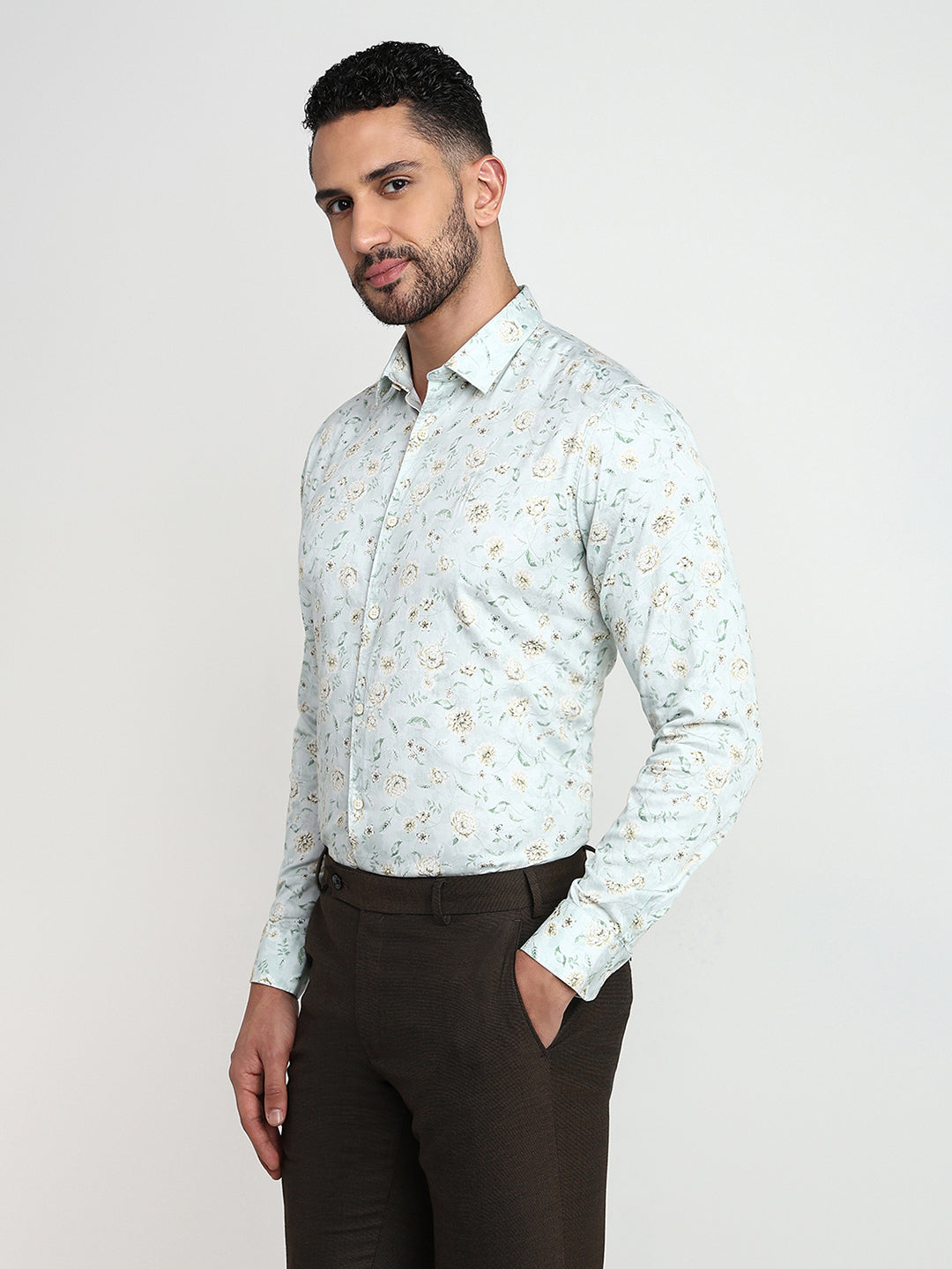 Raymond Men Green Solid Slim Fit Cotton Casual Shirt