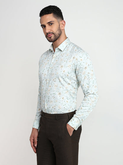 Raymond Men Green Solid Slim Fit Cotton Casual Shirt