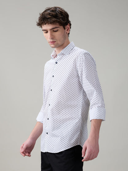 Raymond Men Brown Printed Slim Fit Cotton Full Sleeve Casual Shirt