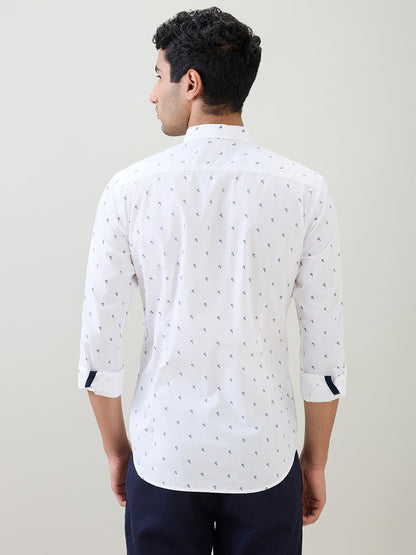 Raymond Men White Printed Slim Fit Cotton Full Sleeve Cut Away Collar Casual Shirt