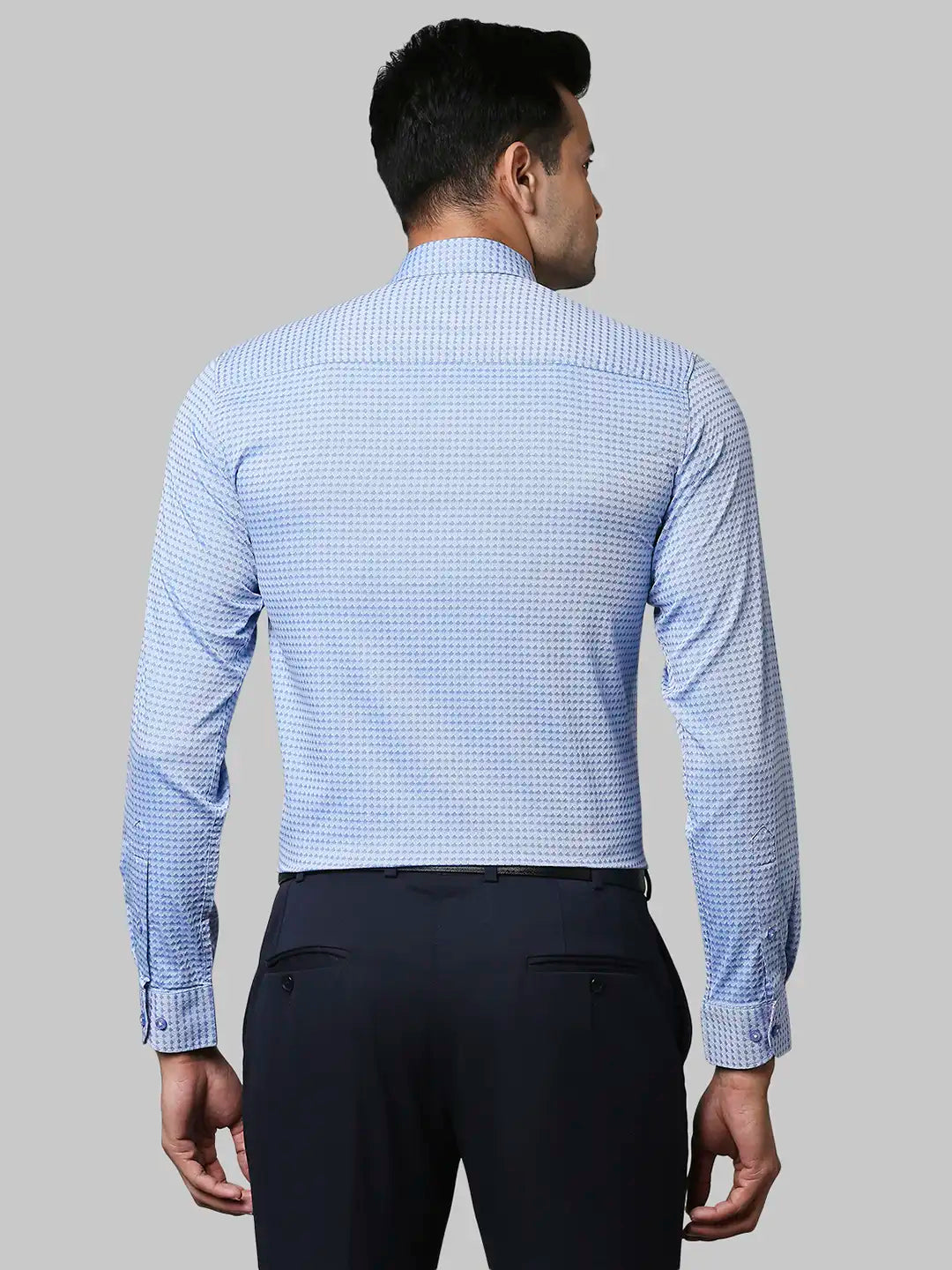 Raymond Men Blue Jacquard Contemporary Fit Cotton Shirts