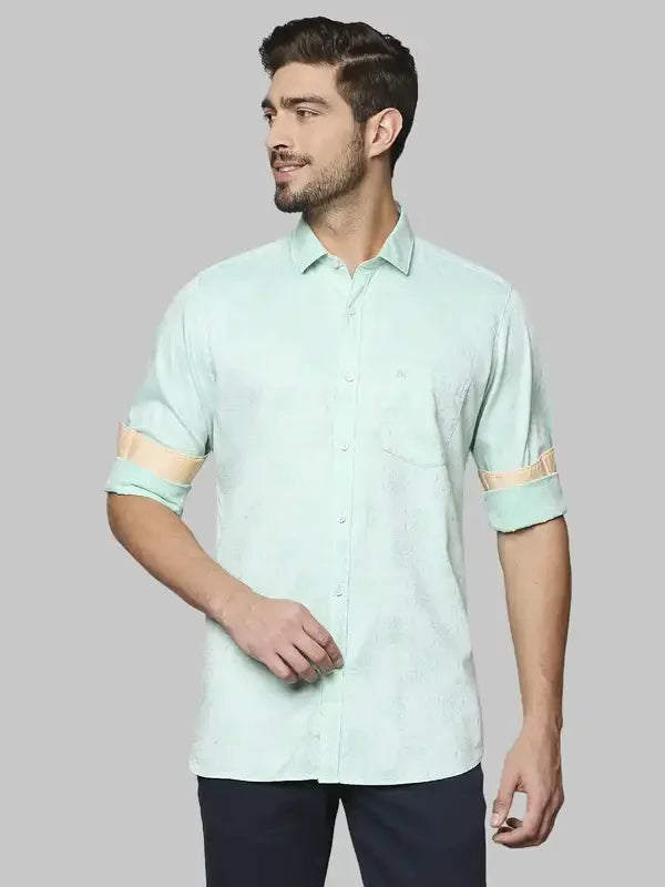 Men Green Contemporary Fit Jacquard Cotton Shirts