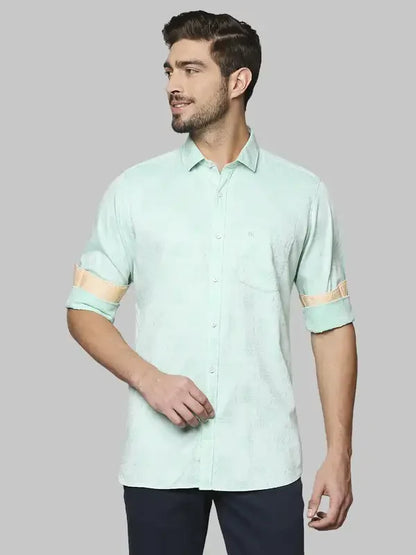 Men Green Contemporary Fit Jacquard Cotton Shirts